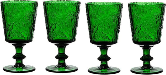 Jomop Handmade Pressed Colored Stemmed Wine Glasses Set Green Set of 4 Retro Christmas Vintage Glassware (4, Wine Goblet)