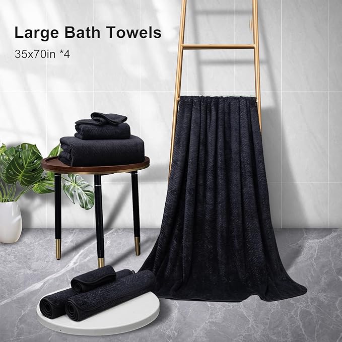 CHINO Black Bathroom Towel Set,35x70 Inch Bath Sheets Towels for Adults,Jumbo Bath Towels Extra Large Quick Dry Towel Soft Absorbent Oversized Towels Microfiber Shower Towels Hotel Spa (4 Pcs)