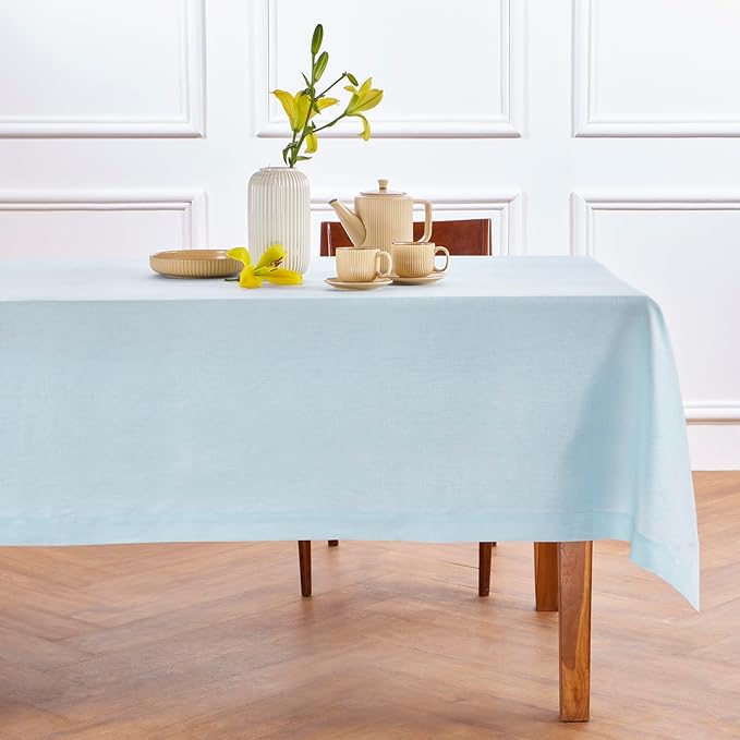 Solino Home Linen Tablecloth 60 x 108 Inch - 100% Pure Linen Ice Water Table Cloth for Rectangle Tables - Fete, Machine Washable Tablecloth for Holiday, New Year