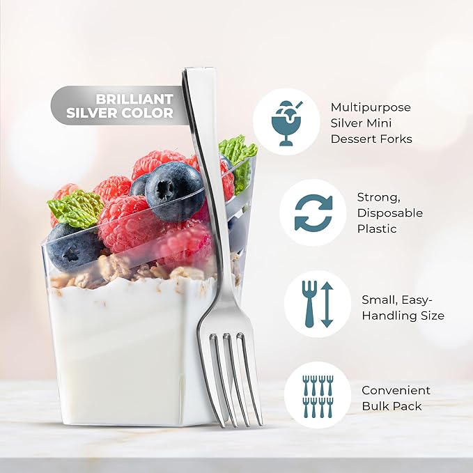 Posh Setting - Mini Fork - Silver Disposable Forks, 4 inch - Small Forks for Appetizers(36 Pack)