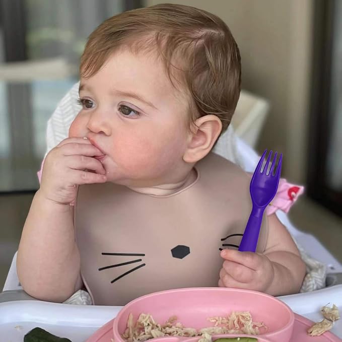 12 Pcs Kids Spoons and Forks Toddler Utensils Plastics Reusable Silverware Baby Cutlery Set Feeding Dinnerware Utensils BPA Free Microwave Dishwasher and Freezer Safe- Purple