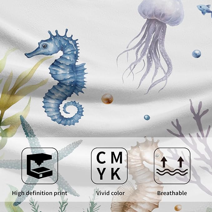 Imiss Nautical Coastal Hand Towels Coral Starfish Seashell Kitchen Towels 14.4 x 28.3 Inch Sea Themed Dishcloth Summer Beach Decorative Washcloth for Face Yoga Gym Spa