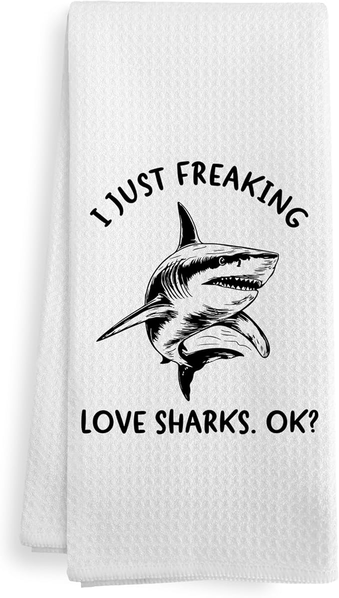Shark Kitchen Towels, Shark Gifts for Women Men Kids Lovers, I Just Freaking Love Sharks Bathroom Room Decor Decorations Dish Hand Tea Towels for Bathroom Kitchen, 16x24 Inch
