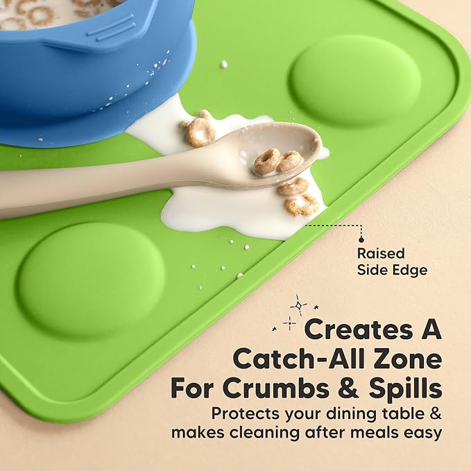 KeaBabies 2-Pack Silicone Placemats for Toddlers - 12x9 Non Slip Suction Baby Silicone Placemat for Kids Eating, Easy to Clean, Busy Travel Baby Mat for Dining Table, Food Grade/BPA-Free (Kea)