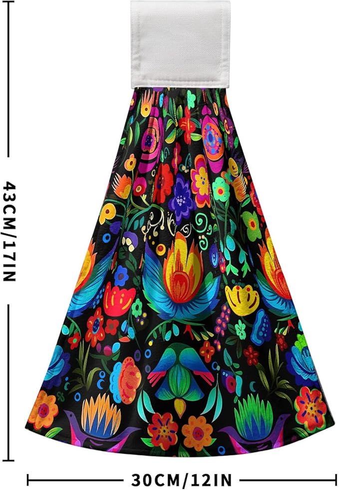 Mexican Day of The Dead Kitchen Towels with Hanging Loop Halloween Floral Hanging Hand Towel Holiday Dish Tie Towels Soft Absorbent Bathroom Kitchen Decoration