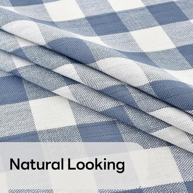 Gingham Round Tablecloth Table Cloth Heavy Duty Cotton Checkered Table Cloth Round Cover for Dining Room(R-Blue, 53 inch Diameter)