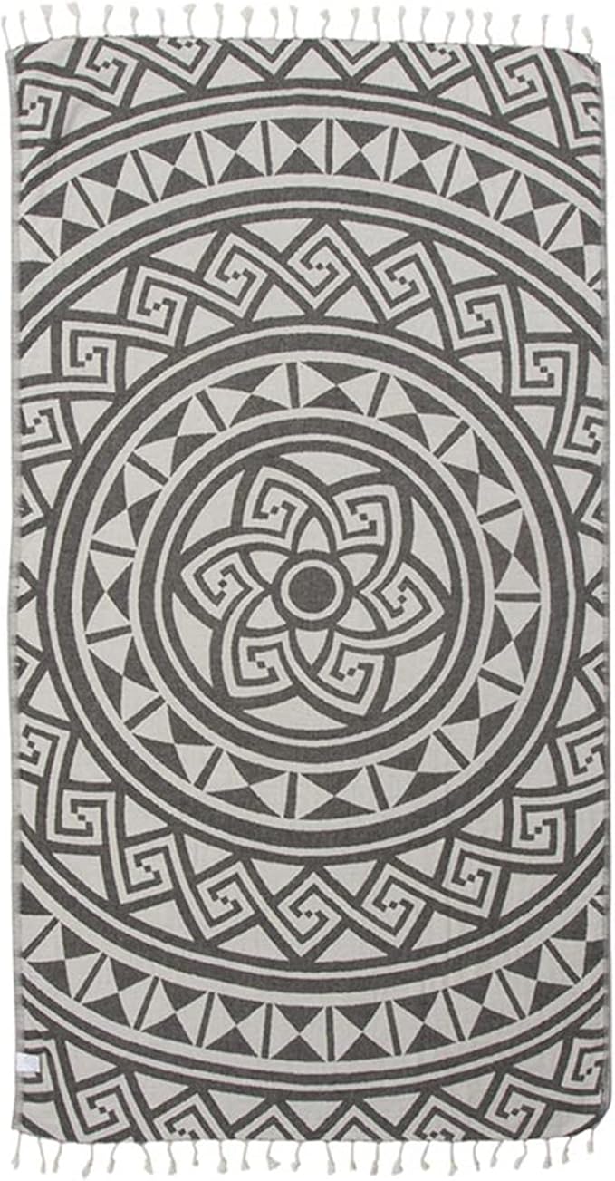 Sand Cloud Turkish Beach Towel - Sand Free - 100% Organic Turkish Cotton Yarn - Quick Dry Towel for Beach, Picnic Blanket or Throw - As Seen on Shark Tank - Mandala (Dark Grey)