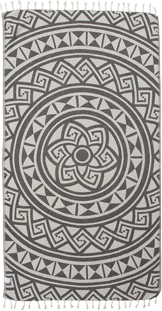 Sand Cloud Turkish Beach Towel - Sand Free - 100% Organic Turkish Cotton Yarn - Quick Dry Towel for Beach, Picnic Blanket or Throw - As Seen on Shark Tank - Mandala (Dark Grey)