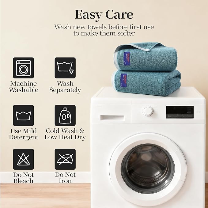 REDKISS 2 Pack 100% Cotton Bath Towels with Luxury Embellished Border Design, Oversized 27 x 54 Inches & 600 GSM Ultra Soft Bath Towel Set, Quick to Dry Towels for Bathroom, Gym, Spa, Hotel, Sky Blue