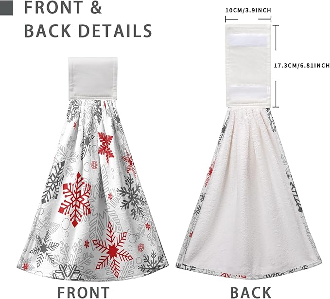 Winter Snowflakes Hanging Dish Towels Red and Grey Snow Bathroom Hand Towel Xmas Holiday Kitchen Towel with Hanging Loop Tie Towels 12x17 Inch Decor for Bathroom Laundry Room Tabletop