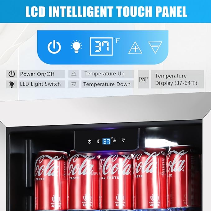 Beverage Refrigerator Cooler, 120 Can Mini Fridge with Reversible Glass Door for Soda Beer, 3 Cu.Ft Drink Fridge with Digital Temperature Control & Adjustable Shelves - Silver