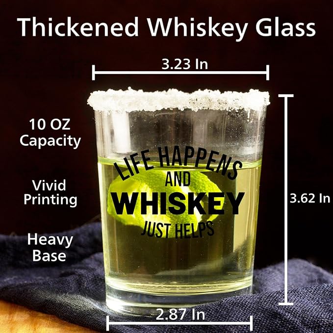 Funny Whiskey Glasses 10 oz, Whiskey Drinker Gifts for Men, Whisky Gifts Old Fashioned Rocks Glasses Cup for Women Men Drinking Scotch Bourbon Liquor