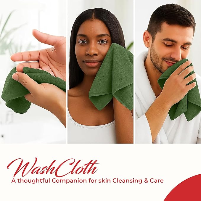 RIVERSIDE 12 Pack Washcloths - 12x12 Inches, 400 GSM, 100% Ring-Spun Cotton - Soft, Absorbent & Durable Face and Body Towels - for Bathroom, Spa, Gym, Makeup Removal & Everyday Use - Sage Green