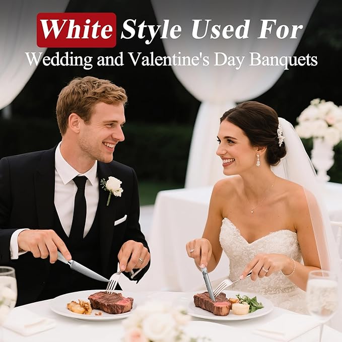 Sunnecko Steak Knives Set of 8,Premium Stainless Steel Serrated Steak Knives Set,Pakkawood Handle 4.5 Inch Kitchen Steak Knife with Gift Box(White/Black Handle)