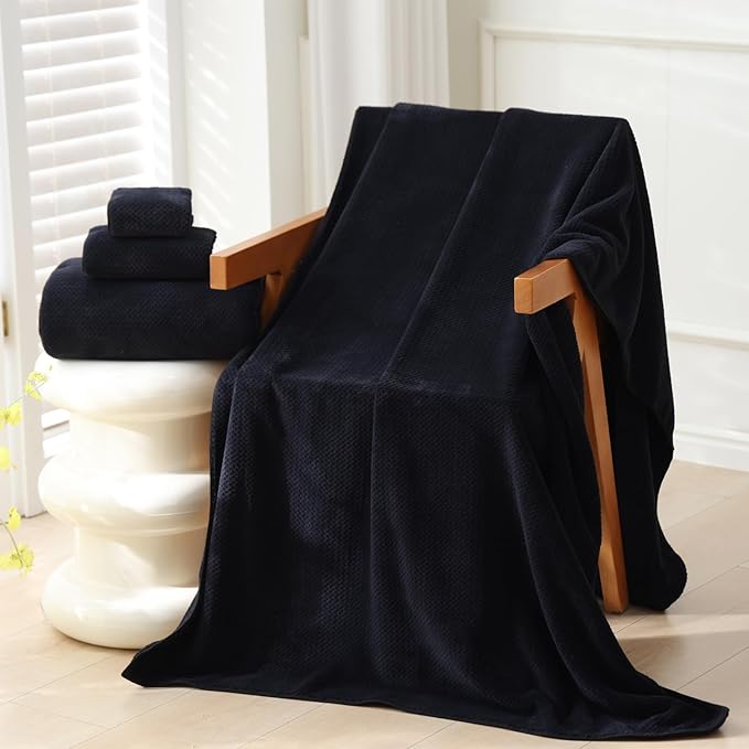 30x60 Inches Extra Large Bath Towels Set Super Soft Absorbent Luxury Microfiber Towels for Bathroom (Black,3PCS)