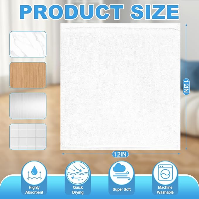 36 Pack 100% Cotton Wash Cloth, 12x12 Inch Highly Absorbent and Soft Feel Fingertip Towels, Machine Washable Washcloths for Bathroom, Gym, Hotel, Spa and Kitchen, White