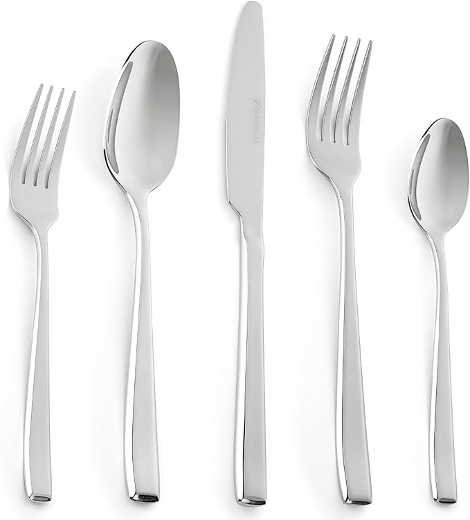Modern Design Polished Flatware, Silverware Set for 8 persons, 40 Piece - Spoons, Forks, and Knives 18/10 Stainless Steel, Dishwasher Safe