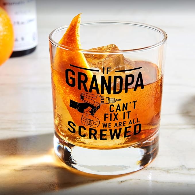 Grandpa Whiskey Glasses 10 oz, Grandpa Gifts for Birthday Christmas Father's Day, Funny Old Fashioned Rocks Glasses Cup for Men Drinking Scotch Bourbon Liquor