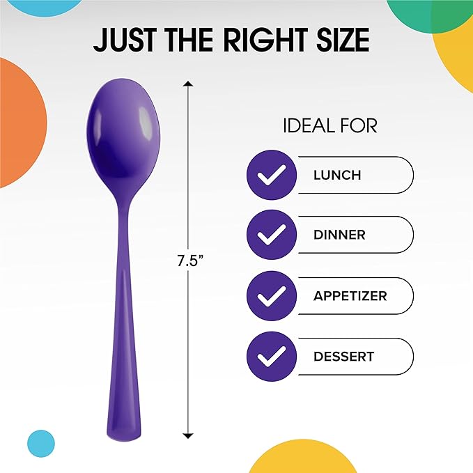Party Solids Purple Plastic Spoons 200 Pieces Purple Spoons Disposable Utensils Heavy Duty Plastic Cutlery Set Disposable Cutlery Sets Flatware Sets Silverware Set Party Supplies & Party Tableware