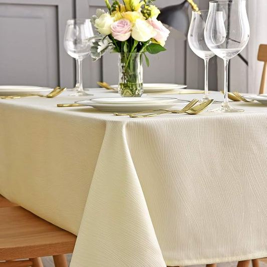 maxmill Square Table Cloth Swirl Design Water Resistant Wrinkle Resistance Heavy Weight Soft Tablecloth for Kitchen Dinning Tabletop Decoration Square 52 x 52 Inch Ivory