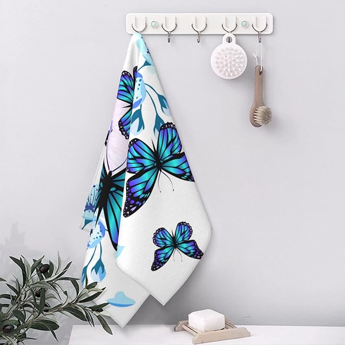 Flowers and Butterfly Hand Towel for Bathroom Set of 2 Hand Bath Towels Soft Absorbent Decorative Towels for Bathroom Kitchen Yoga Home Decor 14 x 28 in