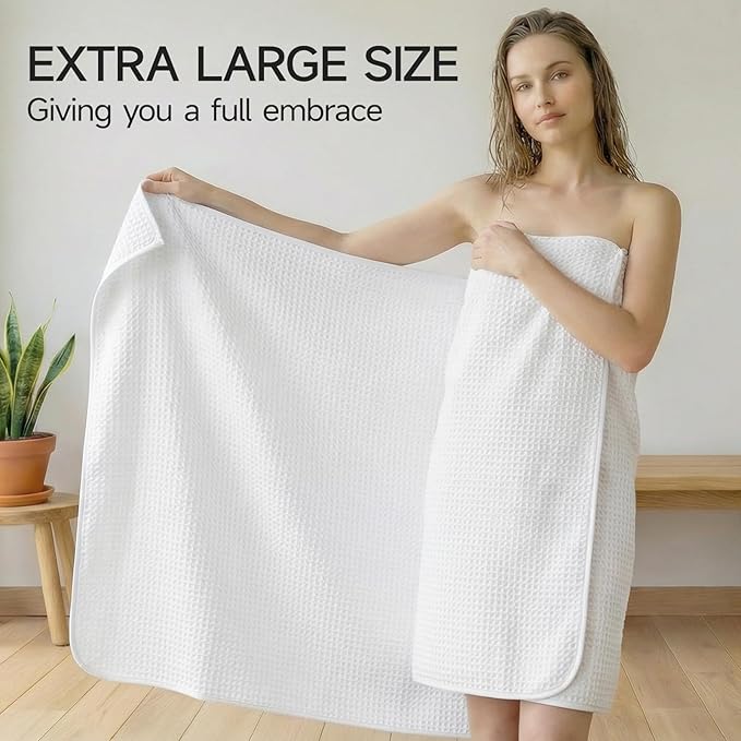 REDKISS 8 Pack Microfiber Waffle Bath Towels - Ivory Waffle Towels for Bathroom, Extra Large, Highly Absorbent, Quick Dry Bath Towel Set, Lint Free Bathroom Towel for Gym, Shower, Hotel and Spa