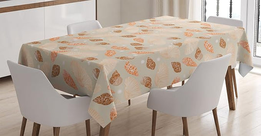 Ambesonne Pearls Tablecloth, Pattern with Pearls Seashells and Oysters Natural Marine Life Beach Theme Image, Rectangular Table Cover for Dining Room Kitchen Decor, 60" X 84", Peach Tan
