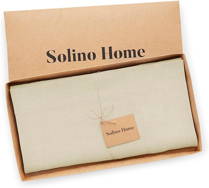 Solino Home Linen Tablecloth 52 x 52 Inch - 100% Pure Linen Birch Square Tablecloth - Fete, Machine Washable Table Throw