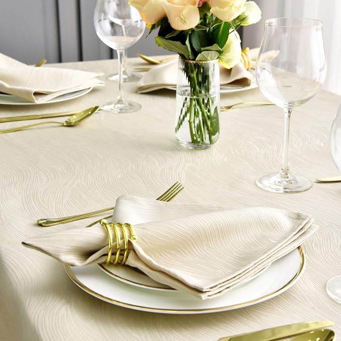 maxmill Jacquard Cloth Napkin 20 x 20 Inch Swirl Pattern Solid Washable Polyester Dinner Napkins Set of 4 Pieces with Hemmed Edges for Family Holiday Dinners Weddings Parties and Banquets Beige