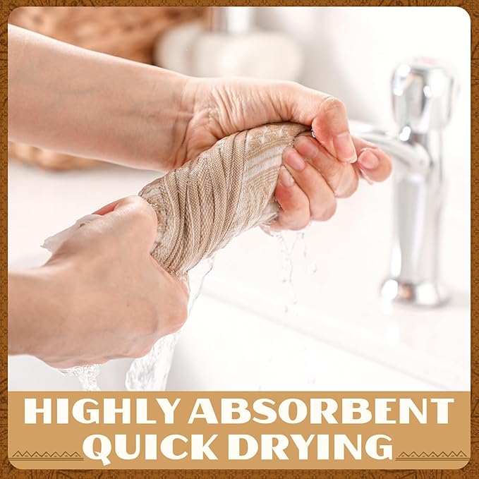 4 Pack Boho Bathroom Hand Towel 14 x 30 Inch 100% Turkish Cotton Decorative Boho Kitchen Hand Towel Farmhouse Bathroom Decor Set Absorbent Soft Guest Tea Gift(Brown,White)