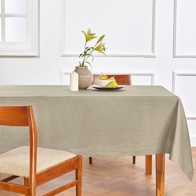 Solino Home Linen Tablecloth 60 x 108 Inch - 100% Pure Linen Vintage Khaki Table Cloth for Rectangle Tables - Fete, Machine Washable Tablecloth