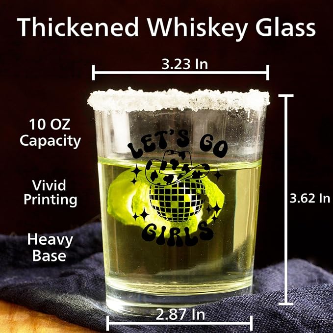 Western Disco Cowgirl Whiskey Glasses 10 oz, Cowgirl Gifts, Let's Go Girls Bachelorette Party Old Fashioned Rocks Glasses Cup for Women Drinking Scotch Bourbon Liquor