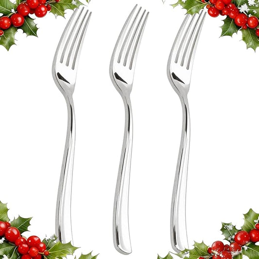 WDF 300PCS Silver Plastic Forks - Heavy Duty Plastic Forks Disposable - Sturdy&Durable Plastic Silverware Bulk for Wedding/Christmas Party/Daily Using