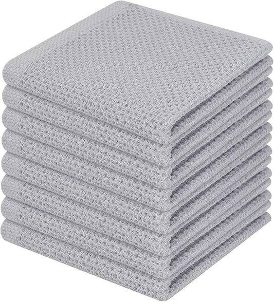 Homaxy 100% Cotton Waffle Weave Kitchen Dish Cloths, Ultra Soft Absorbent Quick Drying Dish Towels, 12 x 12 Inches, 8-Pack, Light Gray