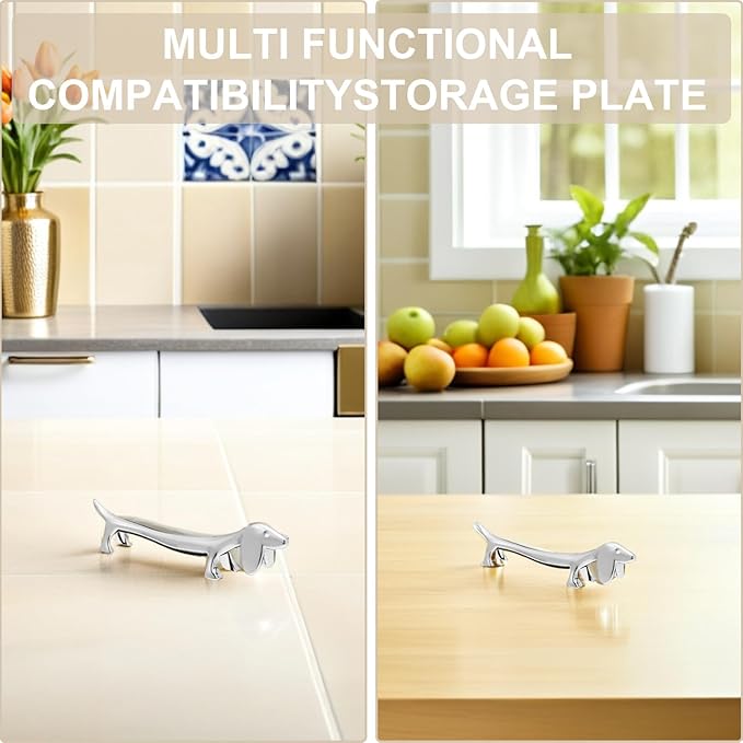 BESTonZON Dog Shape Chopstick Rest Metal Puppy Cutlery Holder Silver Dachshund Chopstick Rack for Fork Spoon Knife Organizer 3.54 Inch Tableware Accessory for Home Dining