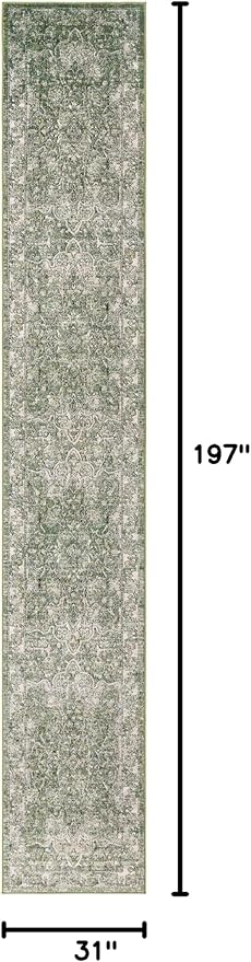Unique Loom Isabella Collection Area Rug - Adjani (2' 7" x 16' 5" Runner, Green/ Ivory)