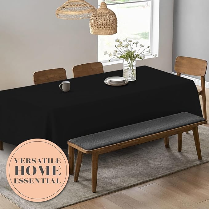 Classic Black Tablecloth 90x156 - Black Table Clothes for 8 Foot Rectangle Tables, 200 GSM Stain and Wrinkle Resistant Washable Fabric [2 Pack]