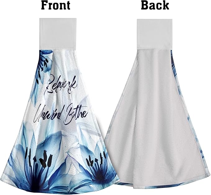 Giwawa Relax Soak Unwind Breathe Hand Hanging Towel Blue Flower Kitchen Tie Towels Set of 2 Dish Cloths Durable for Bathroom Laundry Room