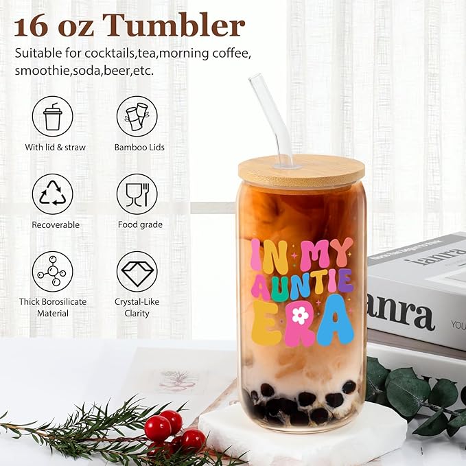 Christmas Gifts For Aunt Birthday Gifts For Aunt from Niece, Nephew New Aunt, Auntie, To Be Aunt, Aunt Announcement, Promoted To Aunt Best Auntie Gift - 16 Oz Coffee Glass