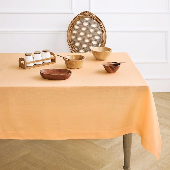 Solino Home Linen Tablecloth 52 x 52 Inch - 100% Pure Linen Peach Square Tablecloth - Fete, Machine Washable Table Throw