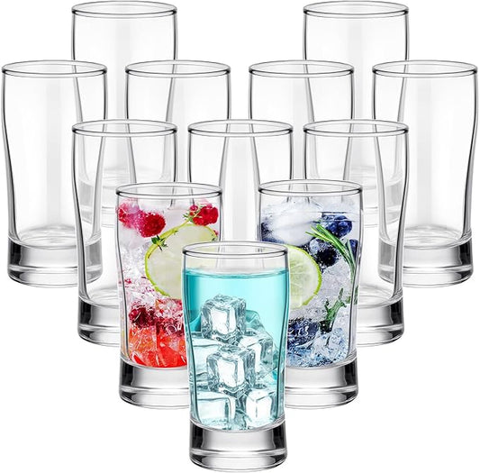 Bokon 12 Pcs Beer Glasses, Small Juice Glasses Cups Iced Tea Glasses Heavy Base Glassware Clear Glass Bulk Tumblers for Drinking Water Beer Milk Orange Juice Kids Breakfast (8 oz)