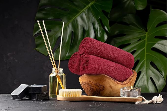 Softolle Salon Towels – Pack of 24 (16"x27") 100% Cotton Ring Spun (Not Bleach Proof) Ultra Soft, Highly Absorbent Hand Towels – Bulk for Spa, Gym & Salon (Burgundy)