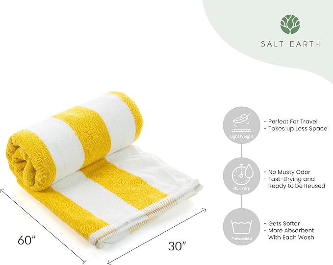 Salt Earth Cotton Striped Beach Cabana Towel, 6 Pack - 30"x60" Quick Dry Towels, Pool Essentials, Travel, Gym & Bathroom Towels, Oversized Beach Vacation Essentials (Multicolour)