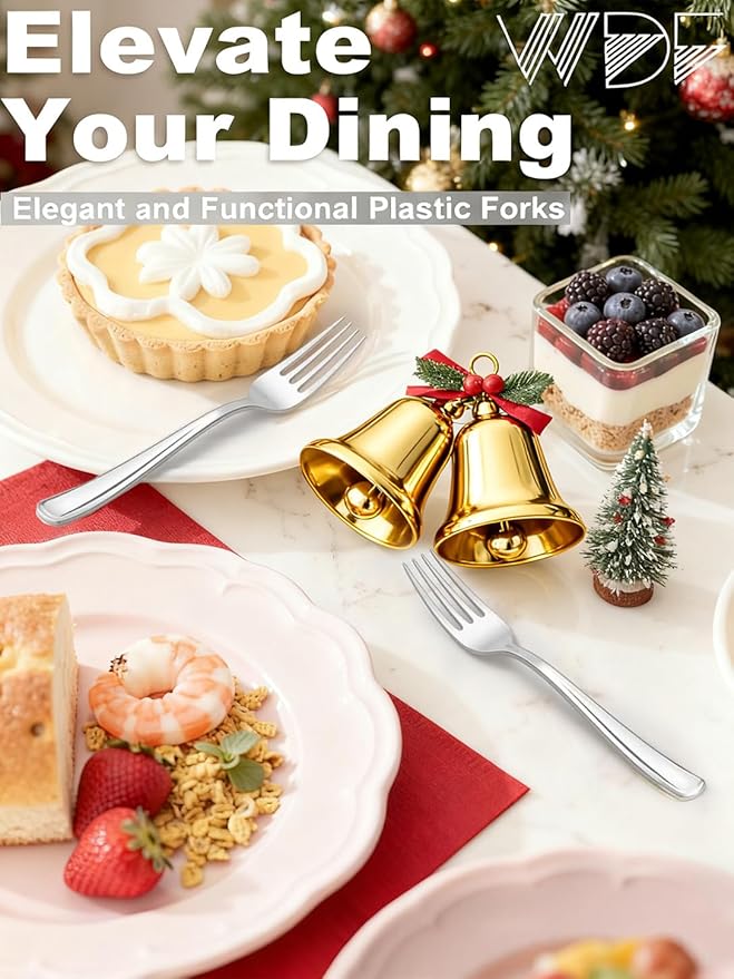 WDF 300PCS Silver Plastic Forks - Heavy Duty Plastic Forks Disposable - Sturdy&Durable Plastic Silverware Bulk for Wedding/Christmas Party/Daily Using