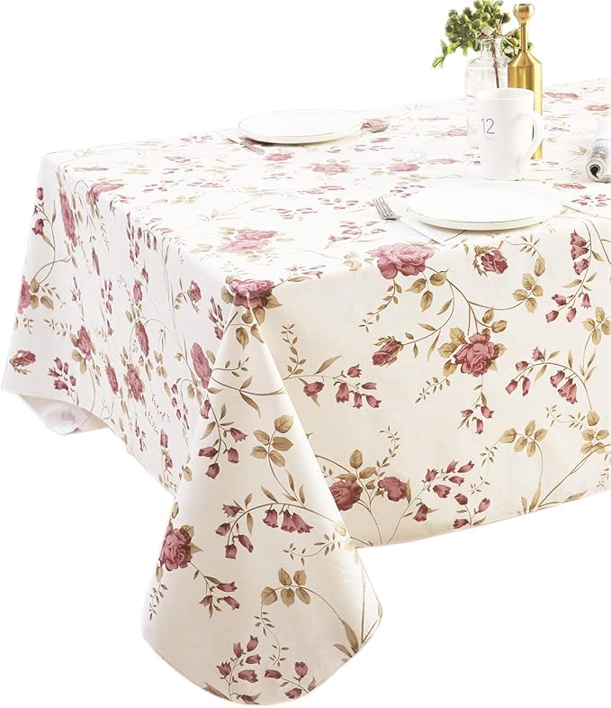 Walrus Heavy Duty Vinyl Tablecloth with Flannel Backing Waterproof Oil-Proof Plastic Table Cloth Stain-Resistant Wipeable Rectangle or Square Table Cover for Indoor and Outdoor (Flowers, 52X70 Inch)