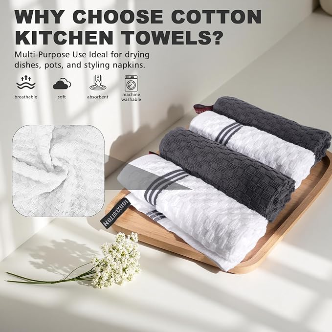 4 Pack 100% Cotton Wash Cloth, 12x12 Inch Highly Absorbent and Soft Feel Fingertip Towels, Machine Washable Washcloths for Bathroom, Gym, Hotel, Spa and Kitchen, White/Grey