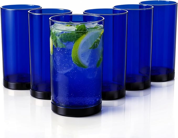 Zulay Kitchen Acrylic Glasses Drinkware - 6 Piece Unbreakable Plastic Tumblers - BPA-Free, Reusable Plastic Drinking Glasses for Home & Outdoors - Stackable, Lead-Free, Dishwasher Safe, Dark Blue 16oz