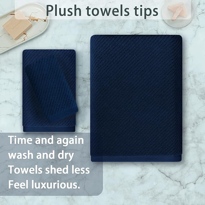 Blue Towels Set for Bathroom, Luxury 3 Piece Gift set, 100% Cotton | Quick Dry | Soft | Thick, 1 Large Bath 30" x 56", 1 Hand 18" x 28", 1 Wash Cloth 13" x 13", Bathroom Essentials, Navy