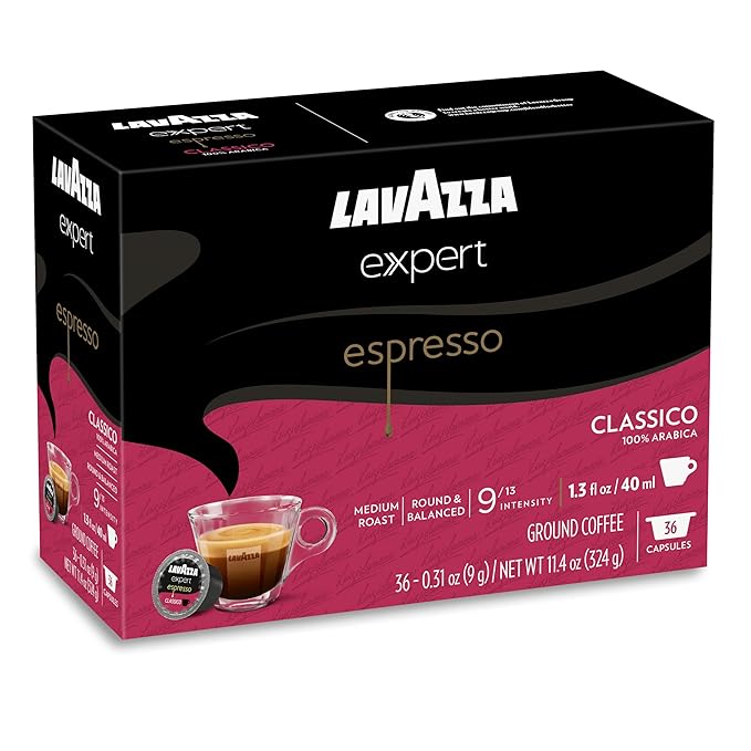Lavazza Expert Espresso Classico Capsules, Medium Roast, 100% Arabica, Compatible with Lavazza Classy Machines (36 Capsules)