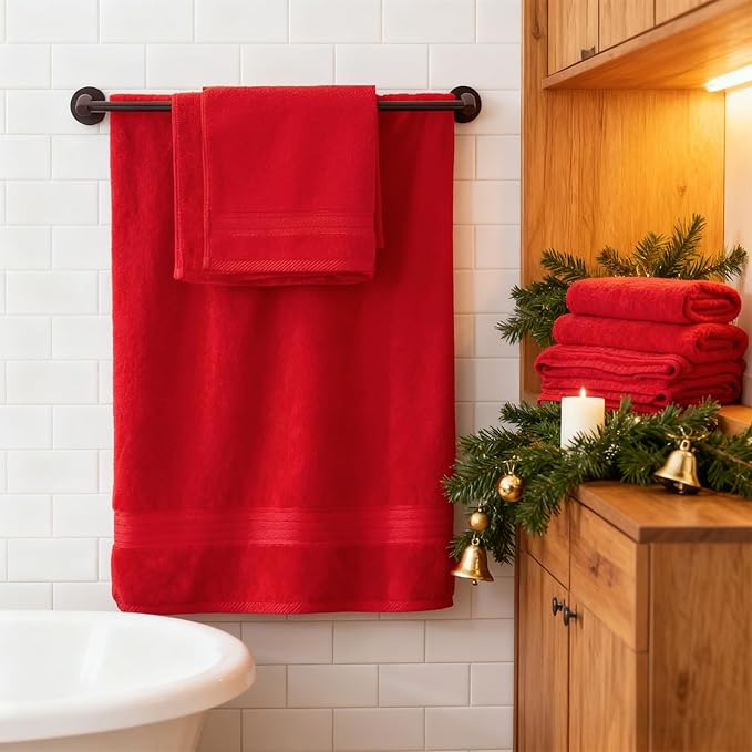 COZYART Red Bath Towel Set for Bathroom Soft Absorbent Durable 650 GSM Turkish Cotton Towel Sets of 6, 2 Large Bath Towels, 2 Hand Towels, 2 Washclothes